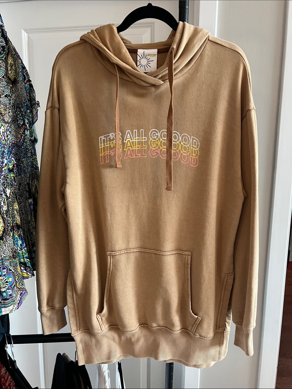 OFFLINE Aerie Cozy Casual Oversized It's All Good Tan Hoodie size XS